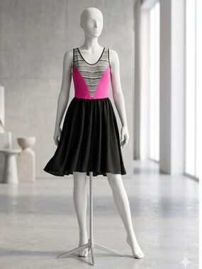 Attention Color Block Geometric Mini Dress - Pink, Black & White - Size 18